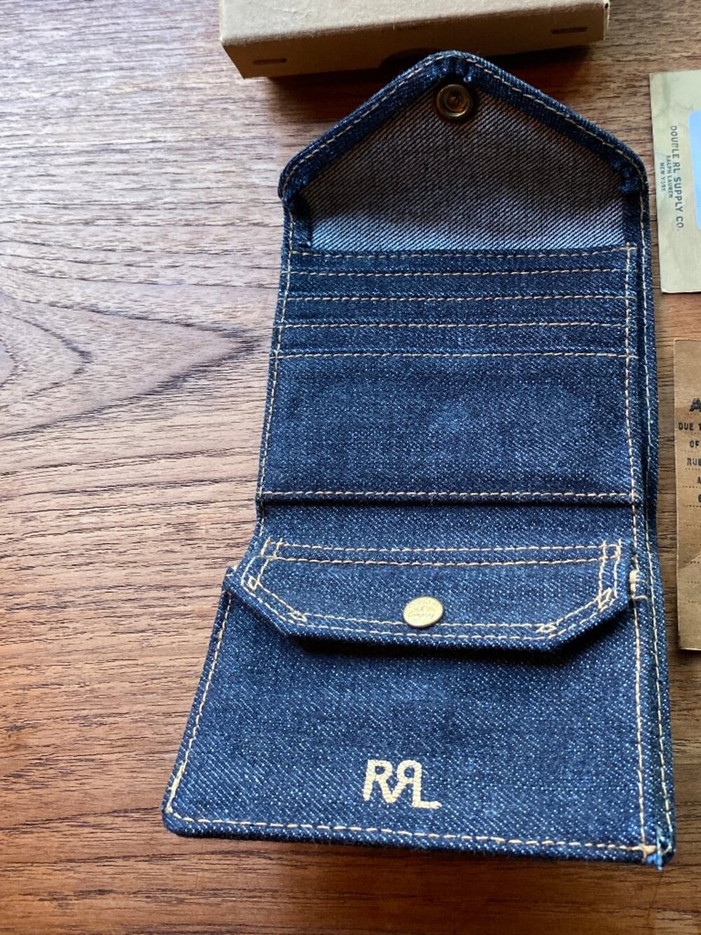 RRL Ralph Lauren Indigo Denim Billfold Wallet Lightly Used w/Box and Tags